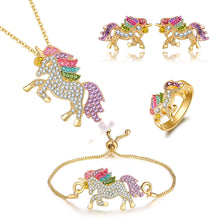 Load image into Gallery viewer, Colorful Cartoon-Themed Unicorn Earrings, Necklace, Ring & Bracelet Jewelry Set