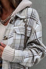 Load image into Gallery viewer, Vintage Retro Style Women Camel Plaid Button Up Jacket with Removable Hood Classic & Cozy Everyday Wear