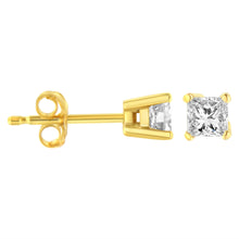 Load image into Gallery viewer, 14K Yellow Gold 1/4 Cttw Princess-Cut Square Near Colorless Diamond Classic 4-Prong Solitaire Stud Earrings (H-I Color, I1-I2 Clarity)
