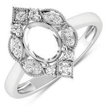 将图片加载到图库查看器,0.20 Carat Genuine White Diamond 14K White Gold Semi Mount Ring - holds 8x6mm Oval Gemstone