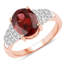 Load image into Gallery viewer, 2.87 Carat Genuine Rhodolite and White Diamond 14K Rose Gold Ring