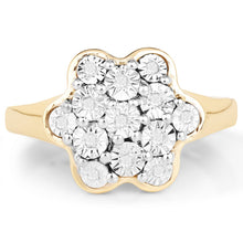 Load image into Gallery viewer, 14K Yellow Gold Plated 0.07 Carat Genuine White Diamond .925 Sterling Silver Ring
