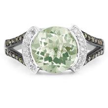 Load image into Gallery viewer, 3.59 Carat Genuine Green Amethyst, Green Diamond & White Diamond .925 Sterling Silver Ring