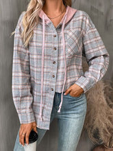 将图片加载到图库查看器,Plaid Buttoned Long Sleeve Hooded Jacket for Women – Cozy & Stylish Cotton-Blend Outerwear