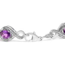 Load image into Gallery viewer, .925 Sterling Silver 1/10 Cttw Natural Round Diamond and 7X5MM Oval Amethyst Cross Tennis Bracelet (I-J Color, I1-I2 Clarity) - 7"