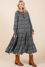 Load image into Gallery viewer, Printed Tie Neck Flounce Sleeve Midi Dress For Women β Fluttering, Feminine and Playful Midi Dress with Ruffled Details