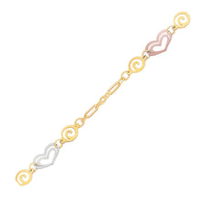 将图片加载到图库查看器,14k Tri-Color Gold Anklet with Multi Color Heart Stations