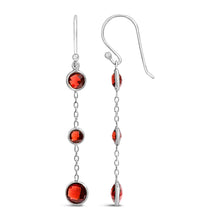 Load image into Gallery viewer, .925 Sterling Silver Graduating Bezel Set Red Garnet Dangle Earring