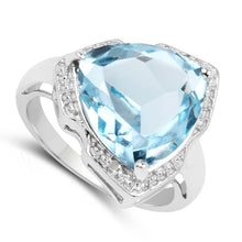 Load image into Gallery viewer, 8.30 Carat Genuine Blue Topaz & White Diamond .925 Sterling Silver Ring