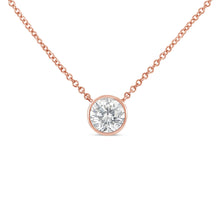 Load image into Gallery viewer, 10K Rose Gold 1/2 Carat Round Brilliant-Cut Diamond Modern Bezel-Set Solitaire 16"-18" Pendant Necklace (H-I Color, SI2-I1 Clarity)