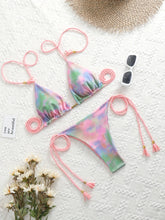 将图片加载到图库查看器,New Festival Flame Halter Bikini Set for Women – Triangle V-Neck Backless Two-Piece Swimsuit with Tie Side Bottoms & Adjustable Lace-Up Fit – Sleek Polyamide Swimwear for Koningsdag/King’s Day & Summer Beach Celebrations