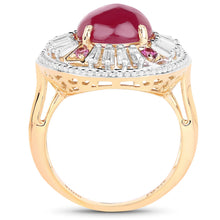 Load image into Gallery viewer, 14K Yellow Gold Plated 8.91 Carat Genuine Glass Filled Ruby, Rhodolite & White Topaz .925 Sterling Silver Ring