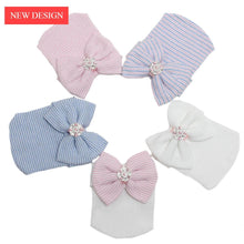 将图片加载到图库查看器,Modern Luxury Baby Girl Cotton Knit Striped Baby Caps With Big Bow For Baby Girls In Elegant Style