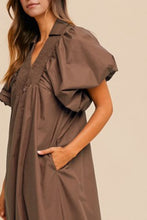 Load image into Gallery viewer, Smocked Puff Sleeve Midi Dress For Women β Feminine and Stylish Midi Dress with Dramatic Puff Sleeves and Flattering Smocked Bodice