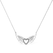 Load image into Gallery viewer, .925 Sterling Silver Pave-Set Diamond Accent Fairy Wing 18" Heart Pendant Necklace (I-J Color, I1-I2 Clarity)