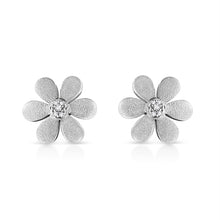 Load image into Gallery viewer, Matte Finished .925 Sterling Silver Diamond Accent Flower Hoop Stud Earring (I-J Color, I1-I2 Clarity)