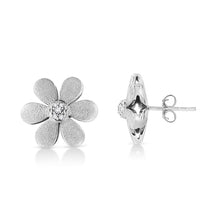 Load image into Gallery viewer, Matte Finished .925 Sterling Silver Diamond Accent Flower Hoop Stud Earring (I-J Color, I1-I2 Clarity)