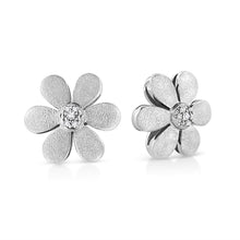 Load image into Gallery viewer, Matte Finished .925 Sterling Silver Diamond Accent Flower Hoop Stud Earring (I-J Color, I1-I2 Clarity)