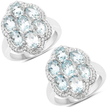 Load image into Gallery viewer, 3.09 Carat Genuine Aquamarine and White Zircon .925 Sterling Silver Ring