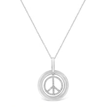 Load image into Gallery viewer, Matte Finish .925 Sterling Silver Diamond Accent Dancing Peace Sign 18" Pendant Necklace (I-J Color, I1-I2 Clarity)