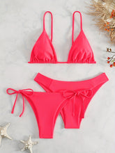 Load image into Gallery viewer, Essential Edge 3-Piece Bikini Set for Women – Solid Color High-Cut Triangle Top Two-Style Bottoms with Side Lace-Up Design & Quick-Drying Comfort – Versatile Women's Swimwear for Summer Pool Beach & Travel