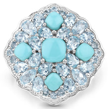 将图片加载到图库查看器,6.18 Carat Genuine Turquoise and Blue Topaz .925 Sterling Silver Ring