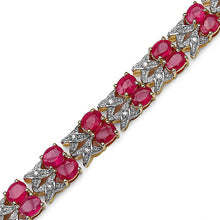 Load image into Gallery viewer, 14K Yellow Gold Plated 18.32 Carat Genuine Glass Filled Ruby & White Diamond .925 Sterling Silver Bracelet