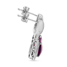Load image into Gallery viewer, .925 Sterling Silver 8MM Natural Cushion Shaped Amethyst and Diamond Accent Halo with Push Back Dangle Earrings (I-J Color, I2-I3 Clarity)