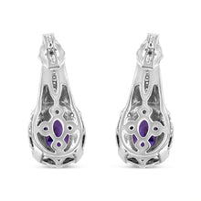 将图片加载到图库查看器,.925 Sterling Silver 8x6 MM Natural Oval Purple Amethyst Gemstone and Diamond Accent Art Deco Style Drop and Dangle Earrings (I-J Color, I1-I2 Clarity)