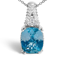 Load image into Gallery viewer, .925 Sterling Silver Blue Topaz and Diamond Accent Textured Pendant Necklace - 18" Inches