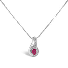 Load image into Gallery viewer, .925 Sterling Silver Red Ruby and Diamond Accent Milgrain Swirl Pendant Necklace - 18" Inches