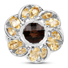Load image into Gallery viewer, 3.46 Carat Genuine Smoky Quartz & Citrine .925 Sterling Silver Ring