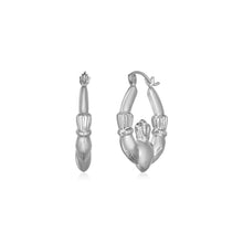 Load image into Gallery viewer, 14K White Gold Claddagh Symbol Hoop Earrings