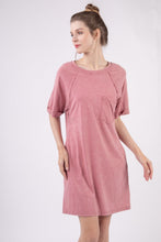 Load image into Gallery viewer, Woman Dress Casually Washed Round Neck Mini Tee Dress - Effortlessly Chic Casual Dress with Pocketed Design