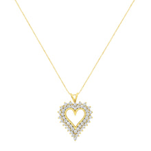 Load image into Gallery viewer, 14K Yellow Gold .925 Sterling Silver 4 cttw Round-cut Diamond Cluster Heart Pendant Necklace (K-L Color, I1-I2 Clarity)