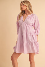 Load image into Gallery viewer, Notched Balloon Sleeve Tiered Mini Dress For Women–Trendy, Chic Style with Modern Balloon Sleeves, Tiered Layers for a Playful & Flirty Look