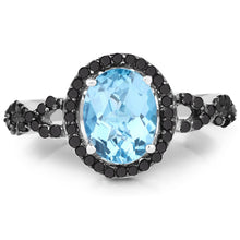 Load image into Gallery viewer, 2.92 Carat Genuine Blue Topaz, Black Diamond & White Diamond .925 Sterling Silver Ring