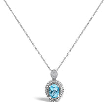 Load image into Gallery viewer, .925 Sterling Silver Oval Blue Topaz and Diamond Accent with Beaded Halo Pendant Necklace - 18" Inches