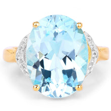 Load image into Gallery viewer, 14K Yellow Gold Plated 11.32 Carat Genuine Blue Topaz and White Topaz .925 Sterling Silver Ring