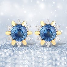 Load image into Gallery viewer, 1.87 Carat Genuine Blue Sapphire and White Diamond 14K Yellow Gold Earrings