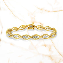 Load image into Gallery viewer, 10K Yellow Gold Plated .925 Sterling Silver 1 cttw Prong Set Round-Cut Diamond Link Bracelet (J-K Color, I1-I2 Clarity) - 7.25"