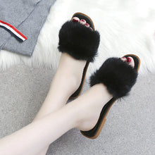 将图片加载到图库查看器,Fashion Fur Flat Women's Slippers Plus Size Spring Summer Fluffy Fur Slippers Shoes Woman Plush Fur Slip On Flip Flop Flat Furry Fur Slides Outdoor Sandals Furry Slides Summer Sandals Open Toe Indoor Outdoor Fluffy Slides