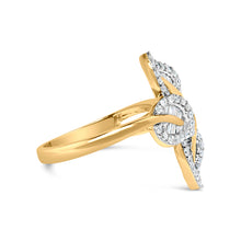Load image into Gallery viewer, 18K Yellow Gold Plated .925 Sterling Silver 1/2 Cttw Baguette and Round Diamond Bypass Triple Leaf Ring (I-J Color, I1-I2 Clarity) - Size 5