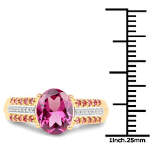 Load image into Gallery viewer, 14K Yellow Gold Plated 3.32 Carat Genuine Rhodolite and White Topaz .925 Sterling Silver Ring