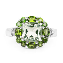 Load image into Gallery viewer, 3.49 Carat Genuine Green Amethyst, Chrome Diopside & White Topaz .925 Sterling Silver Ring