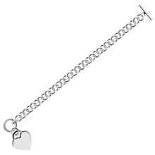 Load image into Gallery viewer, Sterling Silver Rhodium Plated Rolo Style Heart Charmed Chain Bracelet