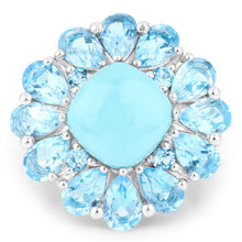Load image into Gallery viewer, 9.50 Carat Genuine Turquoise and Swiss Blue Topaz .925 Sterling Silver Ring