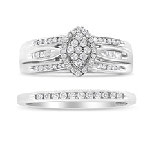 Load image into Gallery viewer, .925 Sterling Silver 1/2 Cttw Round and Baguette-Cut Diamond Engagement Bridal Set (I-J Color, I1-I2 Clarity) - Size 7