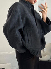 将图片加载到图库查看器,Autumn Casual Full Size Drop Shoulder Snap Down Jacket with Buttoned Front and Pockets