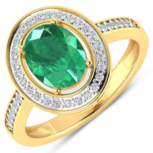 Load image into Gallery viewer, 1.87 Carat Genuine Zambian Emerald and White Diamond 14K Yellow Gold Ring